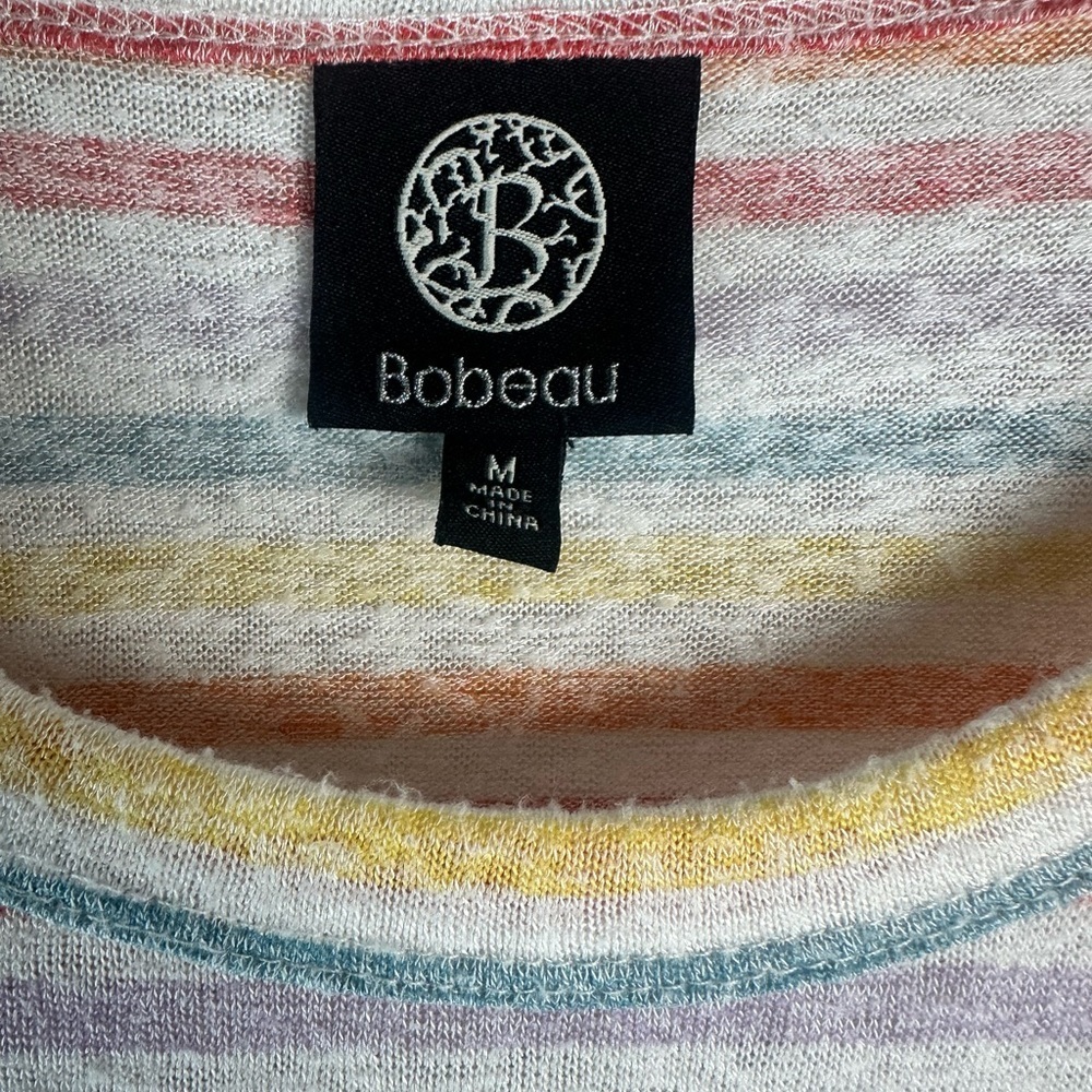 Bobeau Rainbow Stripe Tie Hem Tee Short Sleeve Top Size Medium - Picture 2 of 7